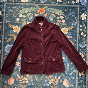 Vintage AMX Merlot Stretch Corduroy Military Jacket Sz XL Metal Detailed Buttons